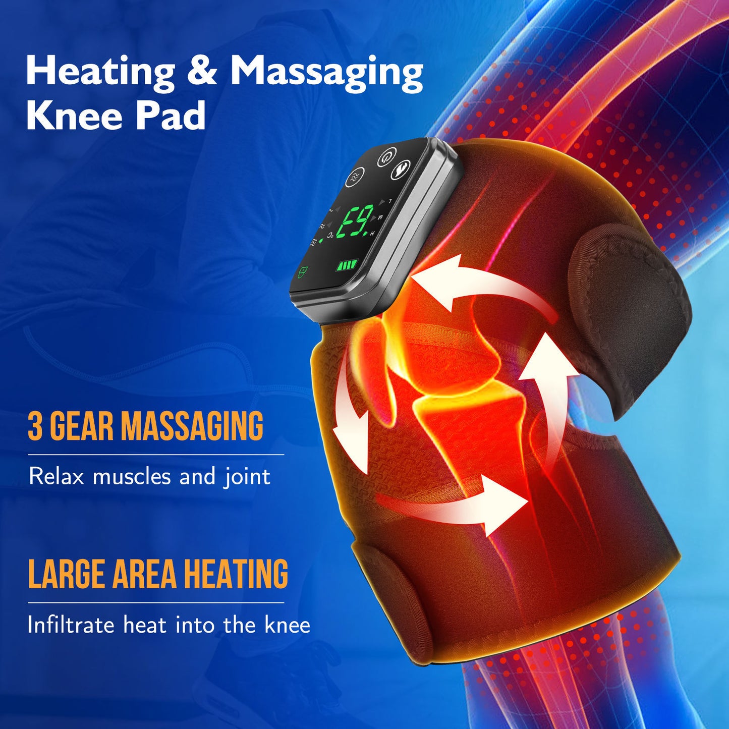 New Knee Pad Button Controlled Vibration Warmth And Hot Compress Massager
