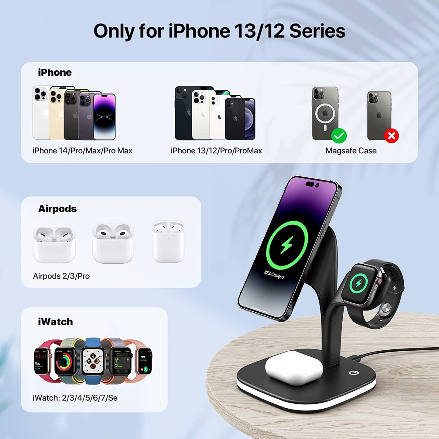 Magnetic Three-in-one Wireless Phone Charger Suitable For Earphone Watch