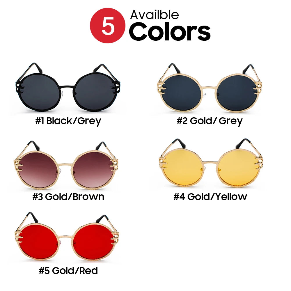 VIVIBEE Retro Skull Claw Round Sunglasses for Women Fishion 2024 Trending Product Gothic Sun Glasses Gold Metal Frame Shades