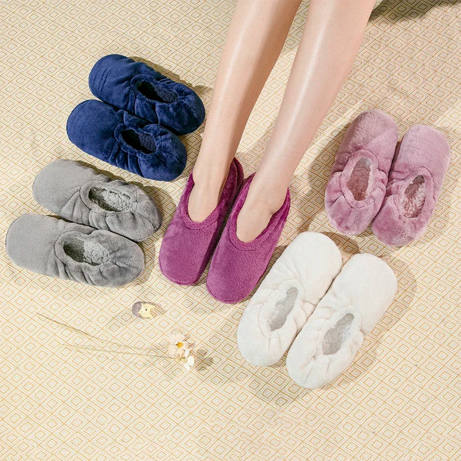 1 Pair Women's Indoor Floor Socks Winter Warm Non-slip Soft Comfortable Floor Shoes Fashion Solid Colour Ladies Home Slippers